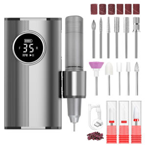 Cordless Nail Drill Pro Kit – Gunmetal Digital Display E-File with Complete Bit Set