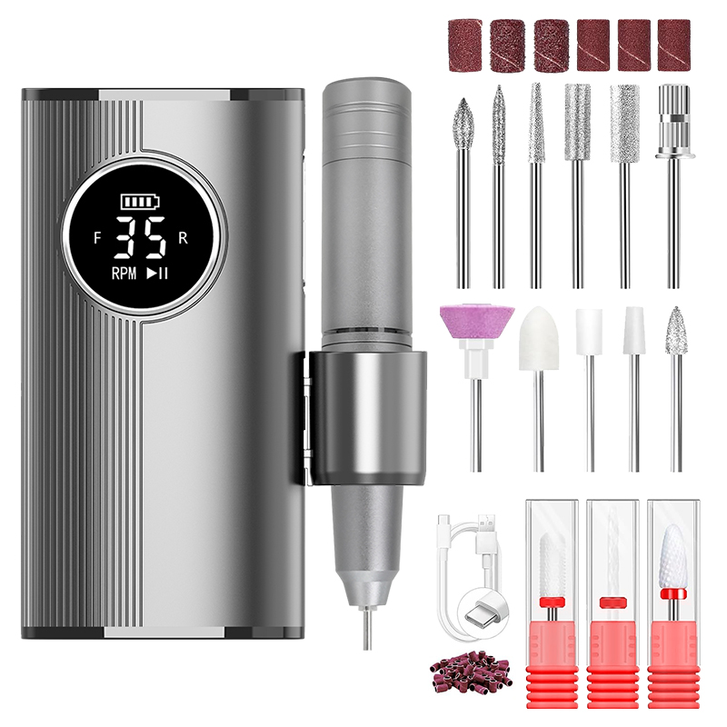 Cordless Nail Drill Pro Kit – Gunmetal Digital Display E-File with Complete Bit Set